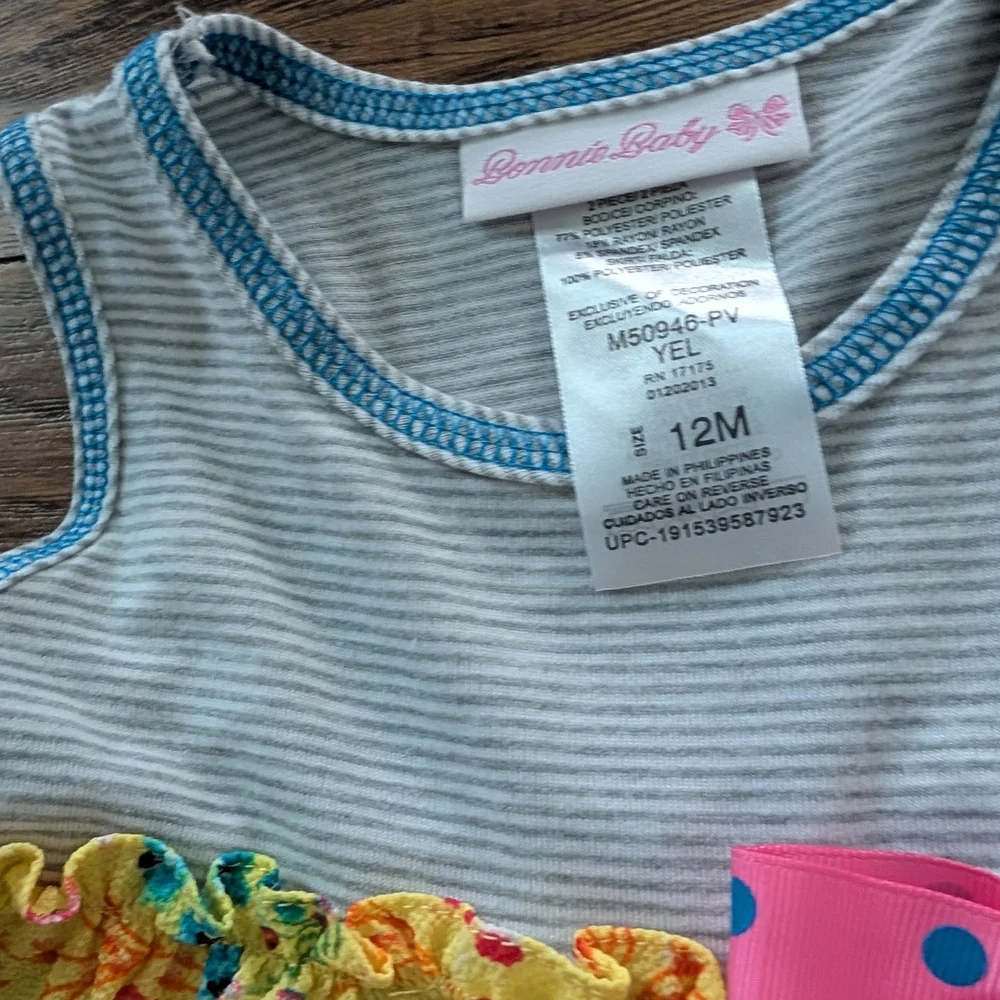 $ 💥3/$24‎ Bonnie Baby Striped Dress with Pink and Yellow Accents